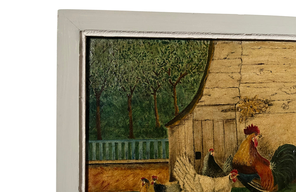 Pair of Signed Farmyard Scene Paintings - French Decorative Antiques - Animal Art - Dog Painting - Naive Art - Paintings - Oil On Canvas - Signed Art - Wall Decoration - Antique Shops Tetbury - AD & PS Antiques -