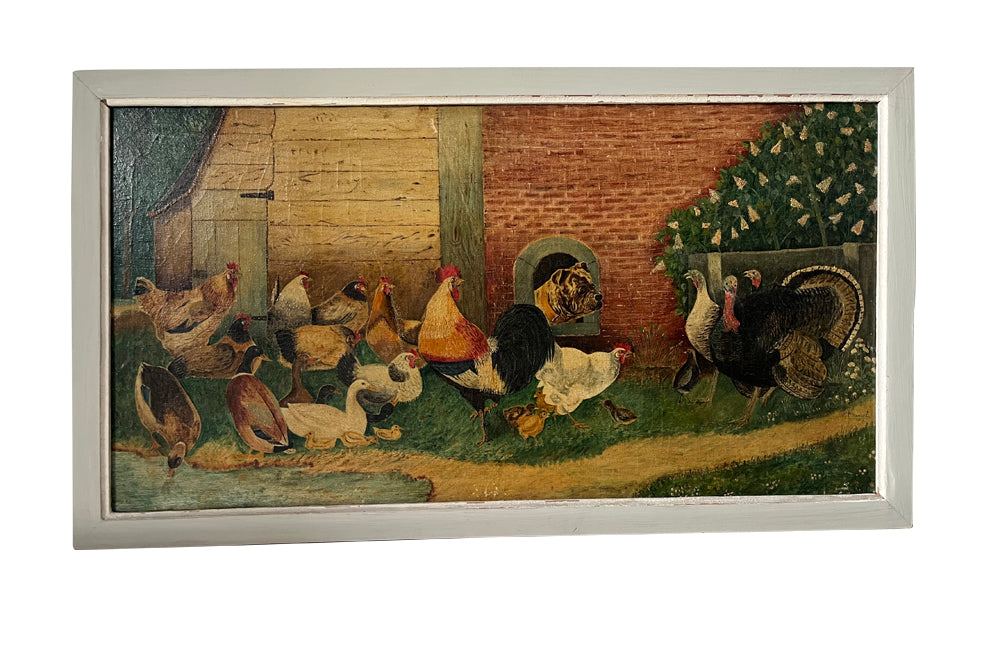 Pair of Signed Farmyard Scene Paintings - French Decorative Antiques - Animal Art - Dog Painting - Naive Art - Paintings - Oil On Canvas - Signed Art - Wall Decoration - Antique Shops Tetbury - AD & PS Antiques -