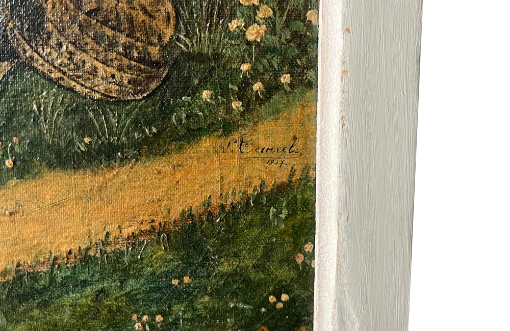 Pair of Signed Farmyard Scene Paintings - French Decorative Antiques - Animal Art - Dog Painting - Naive Art - Paintings - Oil On Canvas - Signed Art - Wall Decoration - Antique Shops Tetbury - AD & PS Antiques -