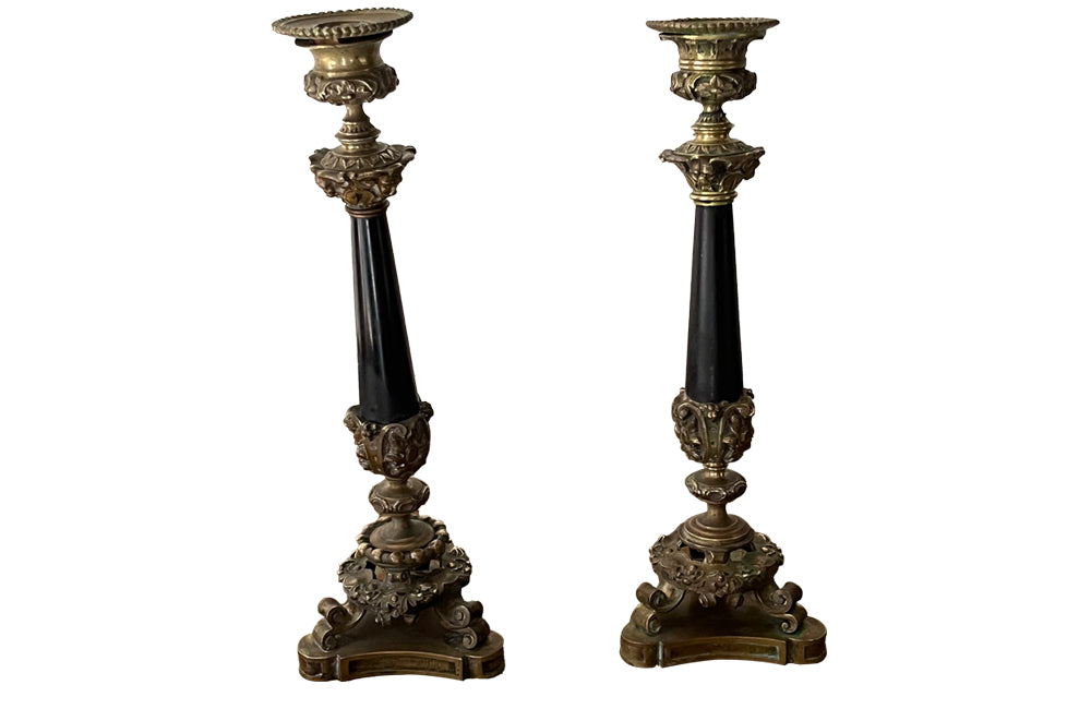 MATCHED PAIR OF FRENCH RESTORATION CANDLESTICKS