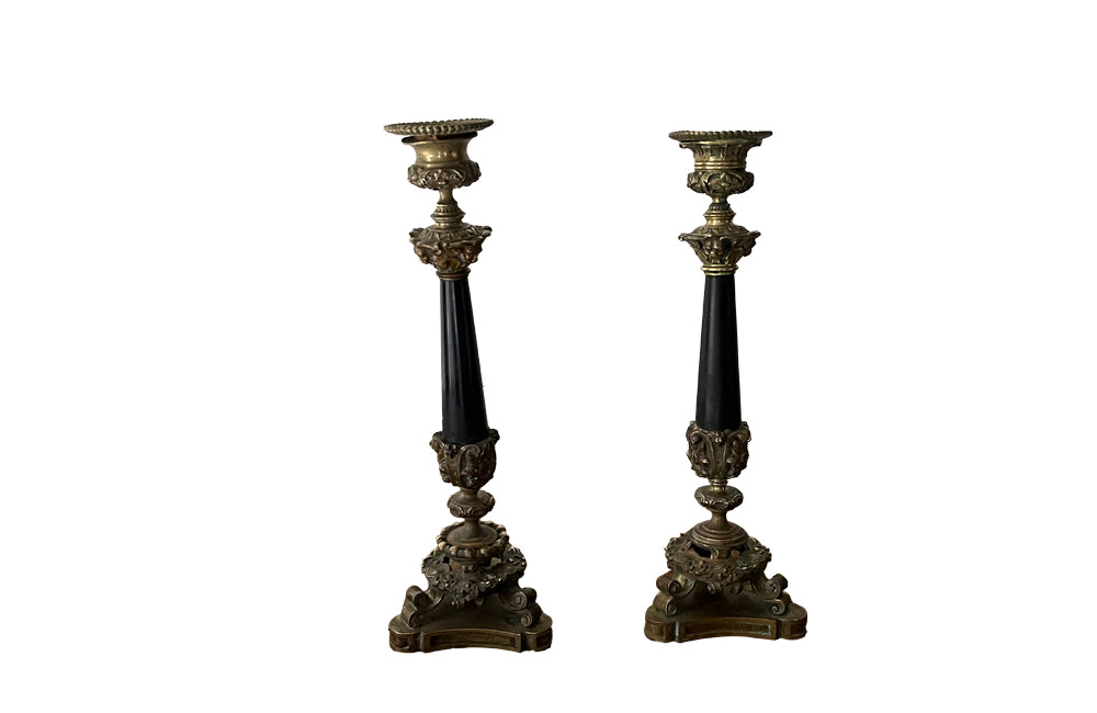 MATCHED PAIR OF FRENCH RESTORATION CANDLESTICKS