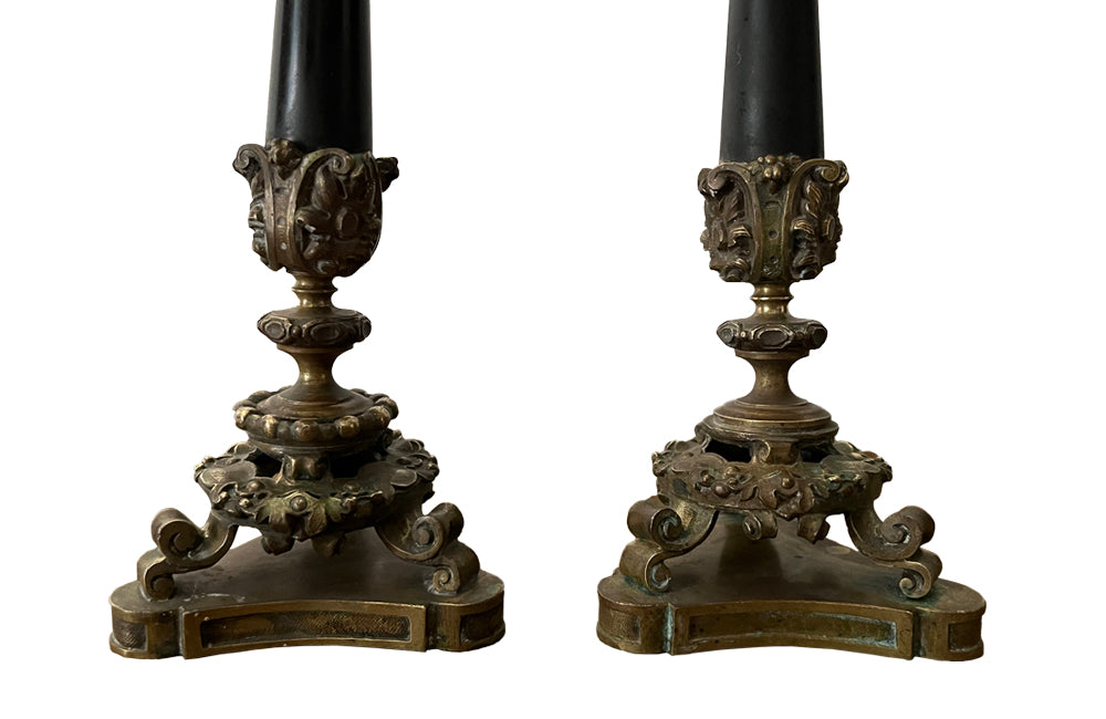 MATCHED PAIR OF FRENCH RESTORATION CANDLESTICKS