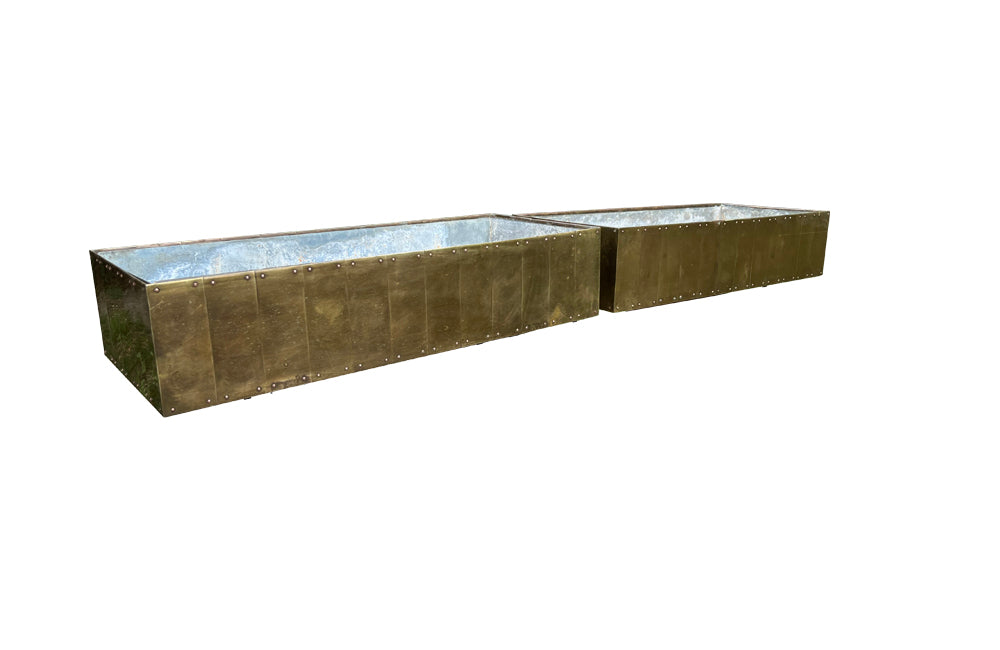 Pair Of Large Brass Jardinieres - Mid Century Furniture - Garden Antiques - French Garden Antiques -  -  - Vintage Planters - Jardinieres - AD & PS Antiques
