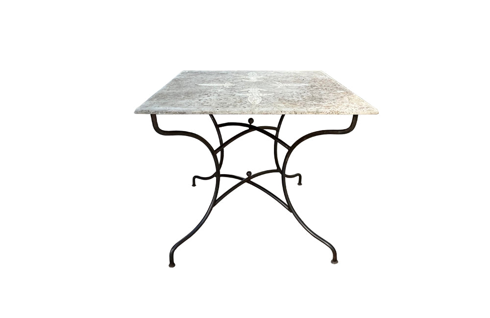 Vintage French Iron Garden Table with Marble Top - Garden Antiques - French Garden Antiques - French Garden Table  - Antique Tables - AD & PS Antiques