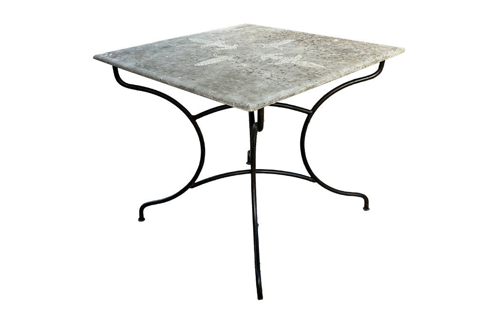 Vintage French Iron Garden Table with Marble Top - Garden Antiques - French Garden Antiques - French Garden Table  - Antique Tables - AD & PS Antiques