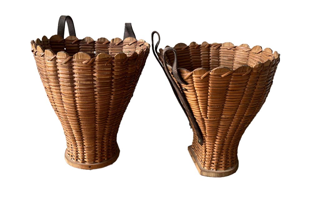 Pair Of Mini Woven Cane Harvest Baskets - French Decorative Antiques - Decorative Antiques - Wall Decorations - Wall Art - Baskets - Antique Shops Tetbury - adpsantiques - AD & PS Antiques