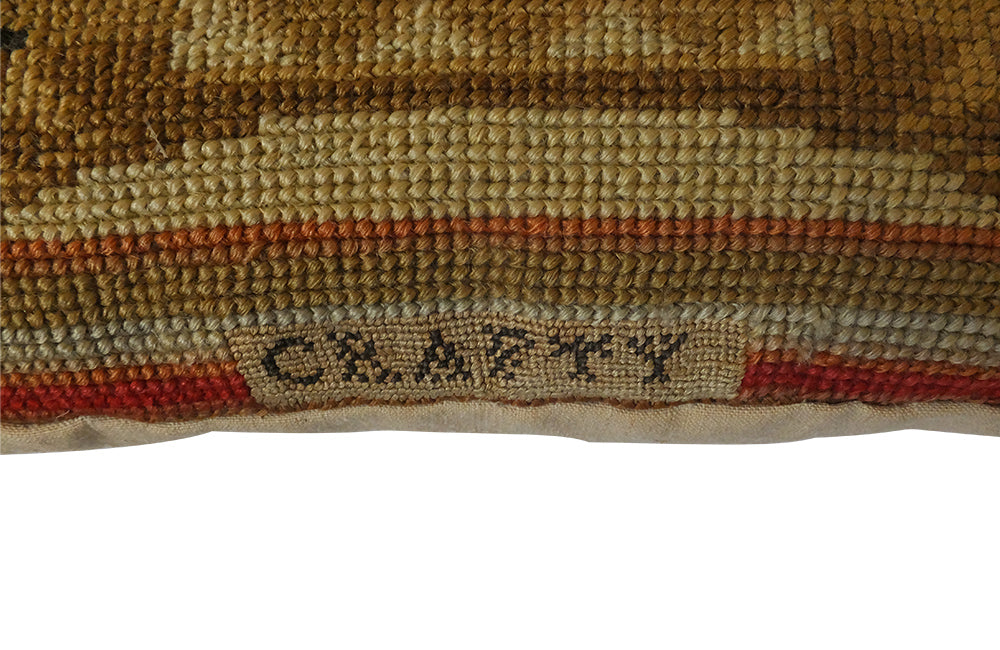 Antique English Tapestry Dog Cushion -English Antiques - Antique Textiles- Cushions- Dog Art- AD & PS Antiques