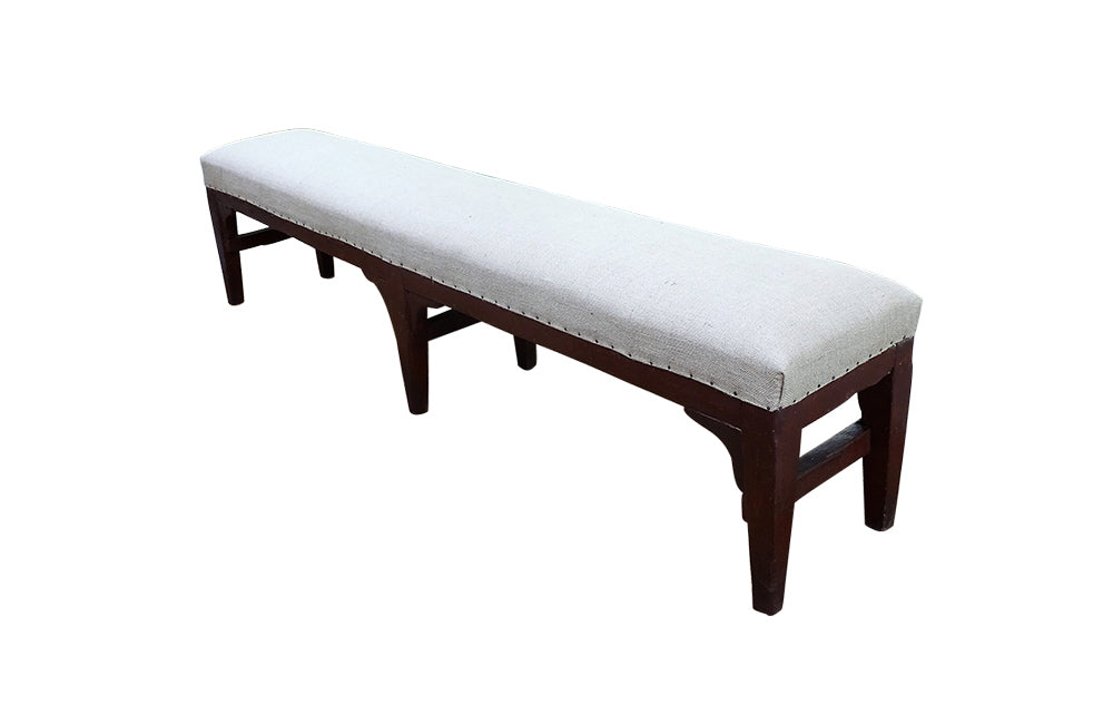 Long French 19th Century upholstered Bench -French Antiques - Lareg bench- Banquette- Rustic Furnitire -Primitive Furniture -Country House - Farmhouse Furniture -AD & PS Antiques