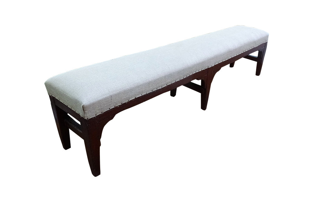 Long French 19th Century upholstered Bench -French Antiques - Lareg bench- Banquette- Rustic Furnitire -Primitive Furniture -Country House - Farmhouse Furniture -AD & PS Antiques