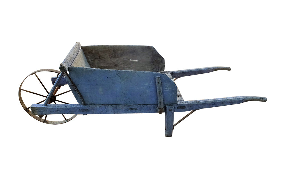 Large Antique French Wheelbarrow - Charette Bleu - Garden Antiques - French Antiques -AD & PS Antiques