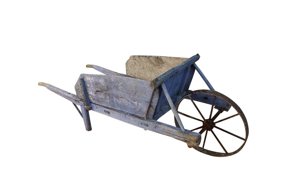 Large Antique French Wheelbarrow - Charette Bleu - Garden Antiques - French Antiques -AD & PS Antiques