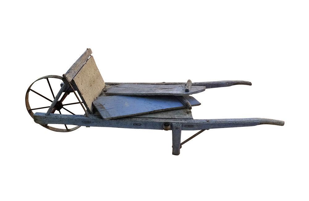 Large Antique French Wheelbarrow - Charette Bleu - Garden Antiques - French Antiques -AD & PS Antiques