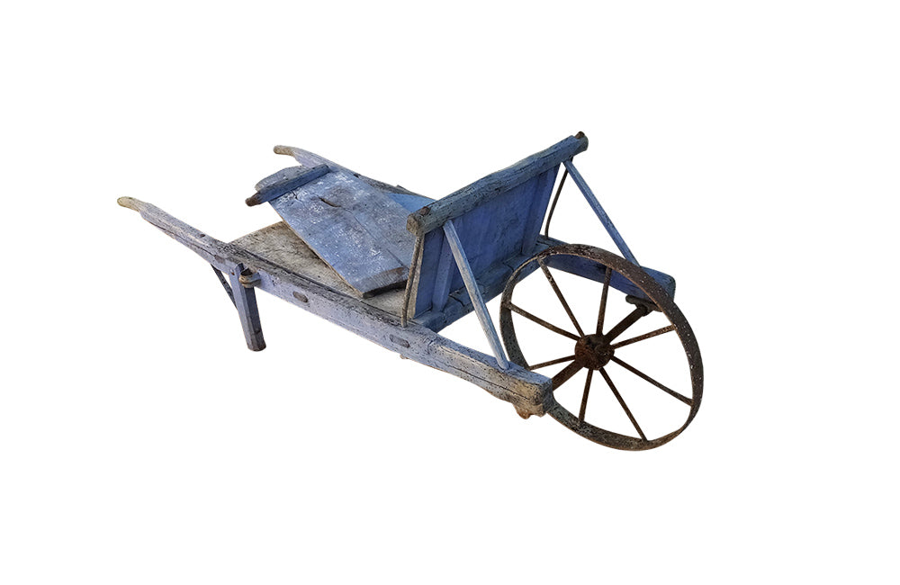 Large Antique French Wheelbarrow - Charette Bleu - Garden Antiques - French Antiques -AD & PS Antiques