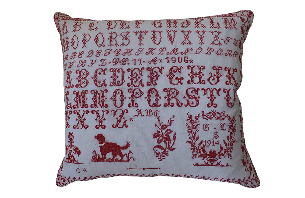 Swedish Sampler Cushion - Antique Textiles- Antique Cushions - Swedish Antiques - Swedish Antiques - Antique Samplers-AD & PS Antiques