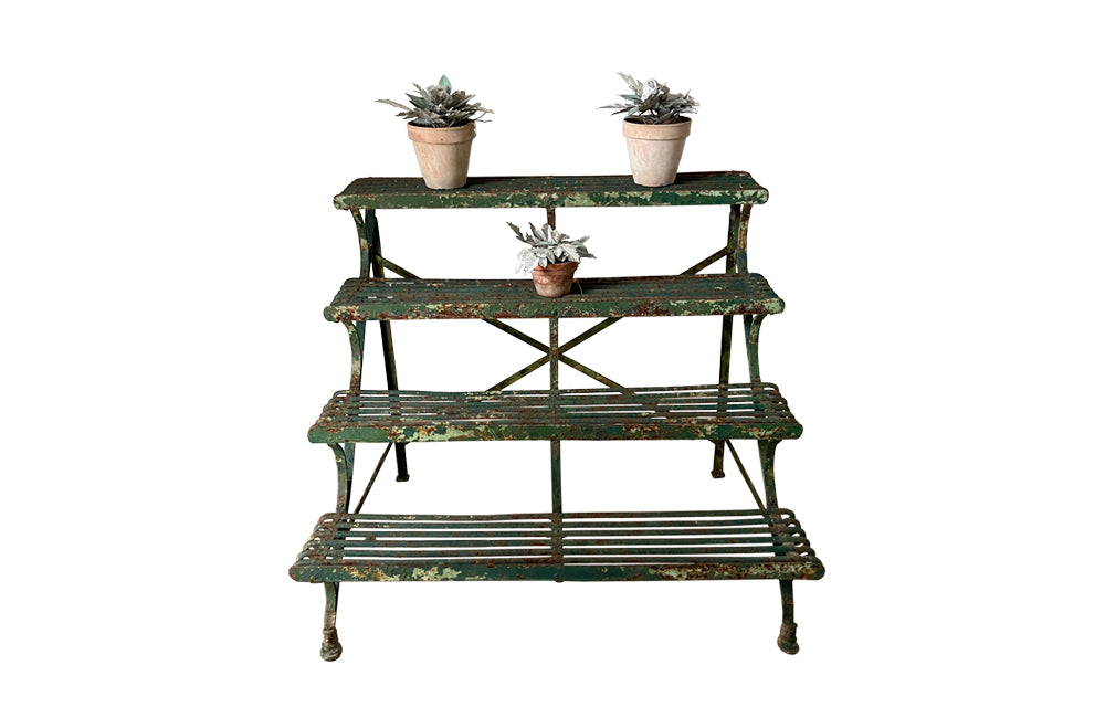 French 19th Century Arras Folding Iron Plant Stand - French Garden Antiques - Antique Plant Stand - Garden Antiques - French Antiques - Arras Garden Furniture - AD & PS Antiques