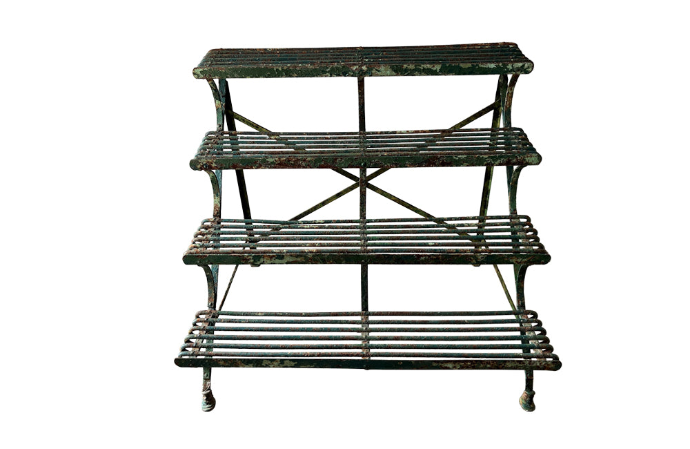French 19th Century Arras Folding Iron Plant Stand - French Garden Antiques - Antique Plant Stand - Garden Antiques - French Antiques - Arras Garden Furniture - AD & PS Antiques