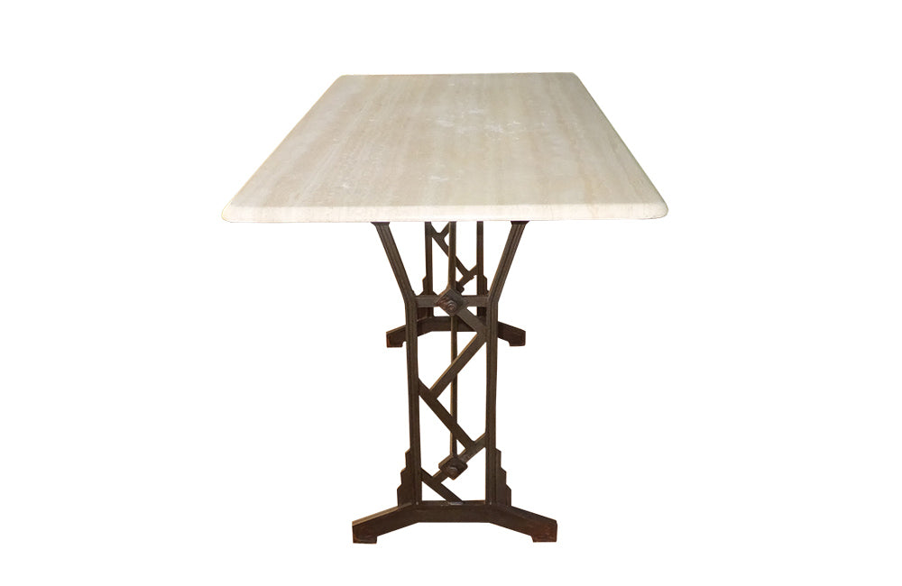 ART DECO BISTRO TABLE WITH TRAVERTINE TOP