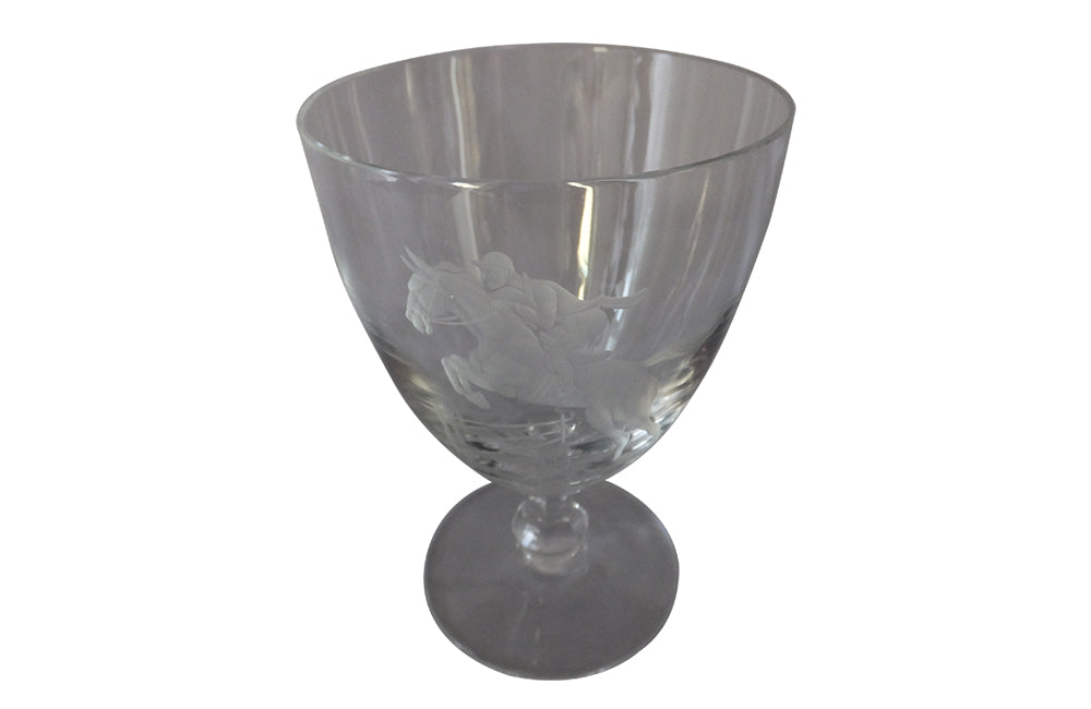 Grand Steeple Chase de Paris Crystal Wine Glass-Crystal Glass-Equestrian Antiques-French Vintage Glassware-Antique Glassware-Horse Rider-Decorative Accessories-Equestrian Gifts-AD & PS Antiques