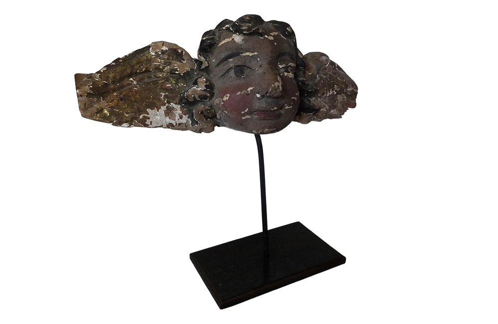 18TH CENTURY CARVED WINGED ANGEL HEAD