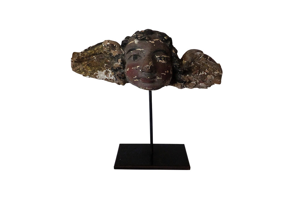 18TH CENTURY CARVED WINGED ANGEL HEAD