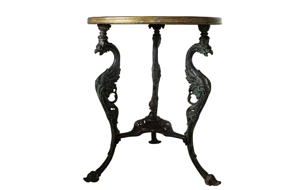 French Iron Gueridon Garden Table-Marble Top Cast Iron Garden Table-Griffin Base-French Garden Antiques-Garden Antiques-Garden Table-Centre Table-Gueridon Table-Tables-AD & PS Antiques