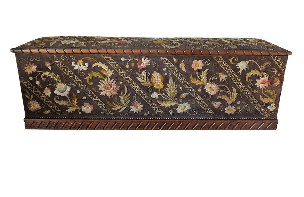 Crewel Work Coffer - Crewel Work Trunk – Trunks - Antique Trunk - French Antiques - Storage Antiques - AD & PS Antiques