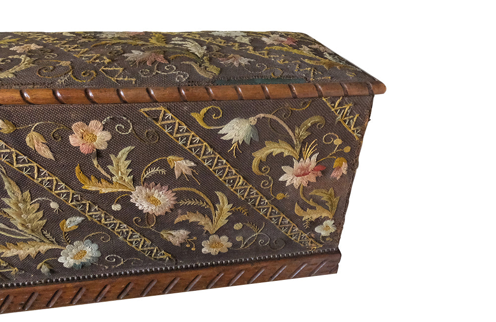 Crewel Work Coffer - Crewel Work Trunk – Trunks - Antique Trunk - French Antiques - Storage Antiques - AD & PS Antiques
