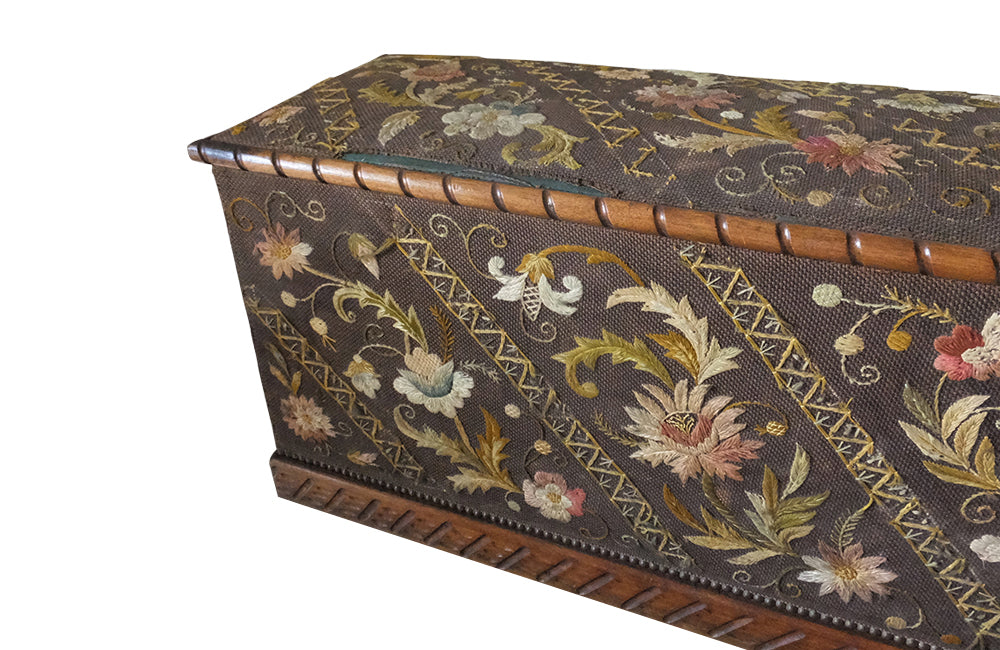 Crewel Work Coffer - Crewel Work Trunk – Trunks - Antique Trunk - French Antiques - Storage Antiques - AD & PS Antiques