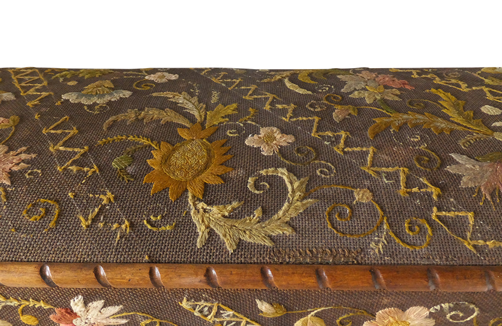 Crewel Work Coffer - Crewel Work Trunk – Trunks - Antique Trunk - French Antiques - Storage Antiques - AD & PS Antiques