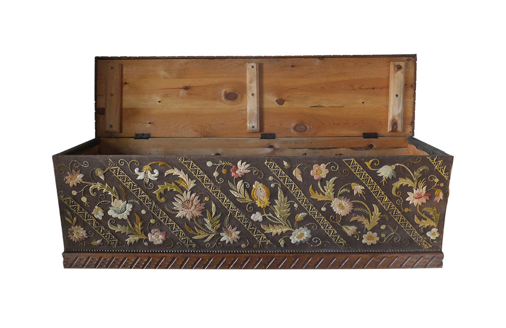 Crewel Work Coffer - Crewel Work Trunk – Trunks - Antique Trunk - French Antiques - Storage Antiques - AD & PS Antiques