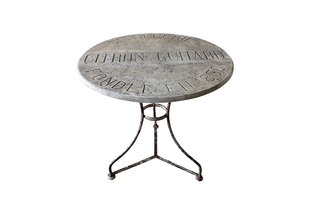 French Distillerie Garden Table - Distillerie Ciron Guitard – Antique Garden Table - Gueridon Table - - French Antiques Table - Garden Antiques - French Garden Table - Antique Garden Table - Advertising Table - Antique Table - AD & PS Antiques