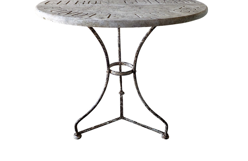 French Distillerie Garden Table - Distillerie Ciron Guitard – Antique Garden Table - Gueridon Table - - French Antiques Table - Garden Antiques - French Garden Table - Antique Garden Table - Advertising Table - Antique Table - AD & PS Antiques