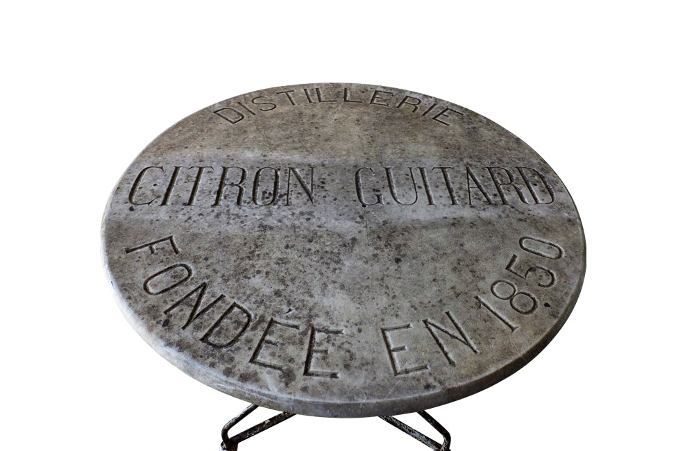 French Distillerie Garden Table - Distillerie Ciron Guitard – Antique Garden Table - Gueridon Table - - French Antiques Table - Garden Antiques - French Garden Table - Antique Garden Table - Advertising Table - Antique Table - AD & PS Antiques