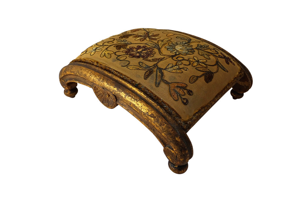 French Antique Embroidered Giltwood Footstool-Antique Footstool-Stools-French Antiques-Antique Textiles-Antique Embroidery-AD & PS Antiques