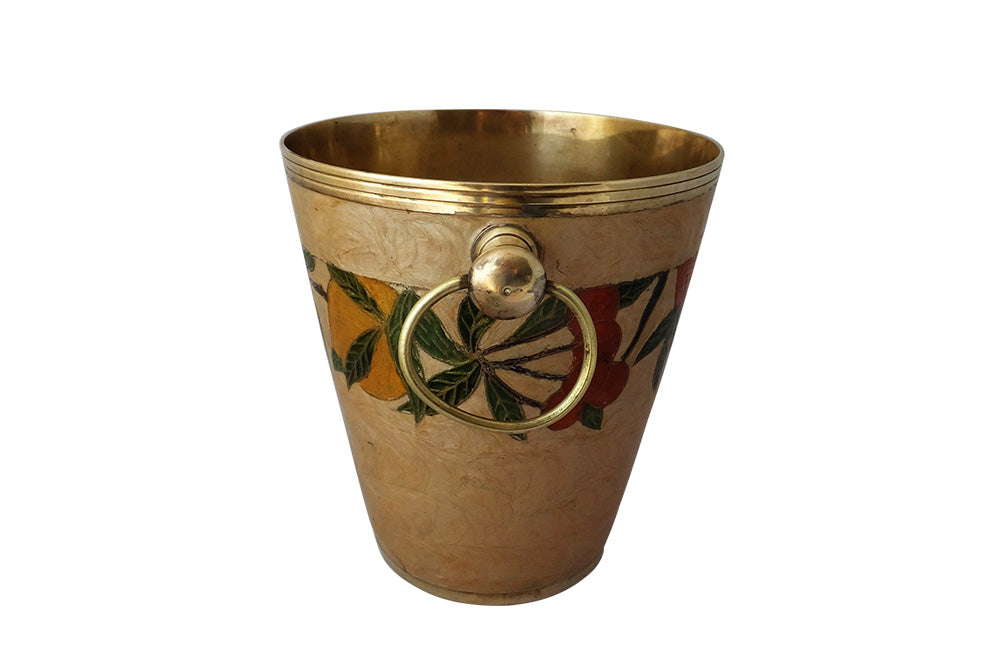 Vintage Enamel & Brass Champagne Bucket-Decorative Accessories-Wine Cooler-Ice Bucket-French Antiques-Mid Century Modern-AD & PS Antiques