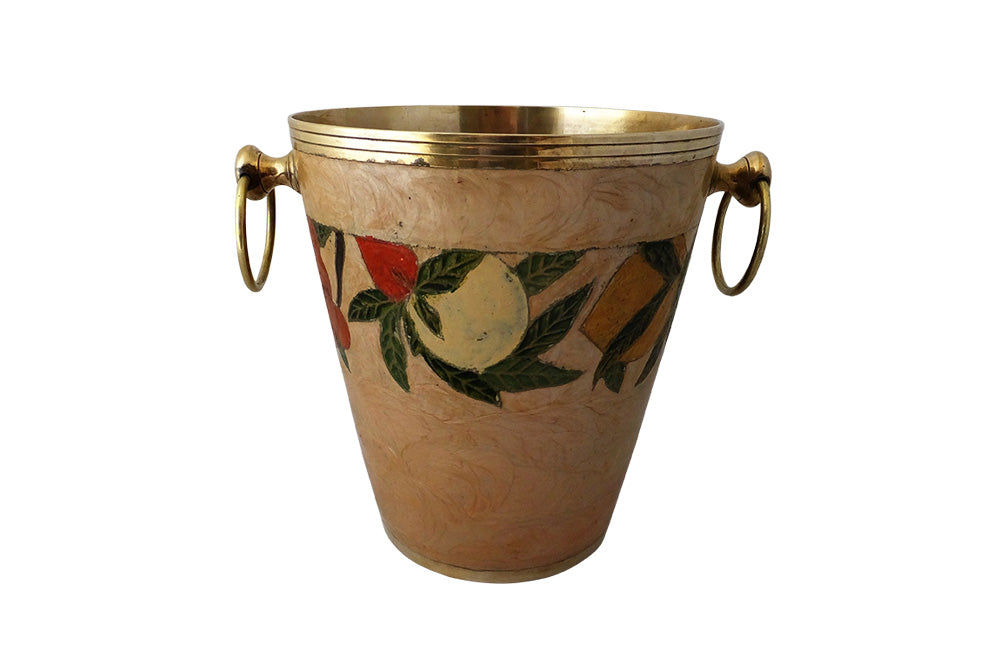 Vintage Enamel & Brass Champagne Bucket-Decorative Accessories-Wine Cooler-Ice Bucket-French Antiques-Mid Century Modern-AD & PS Antiques