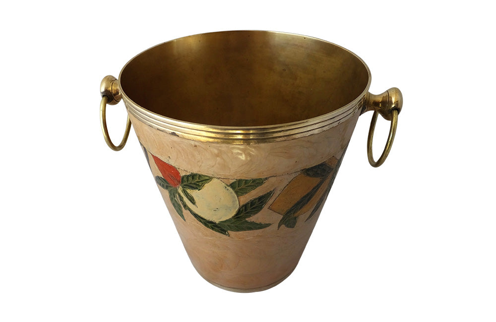 Vintage Enamel & Brass Champagne Bucket-Decorative Accessories-Wine Cooler-Ice Bucket-French Antiques-Mid Century Modern-AD & PS Antiques