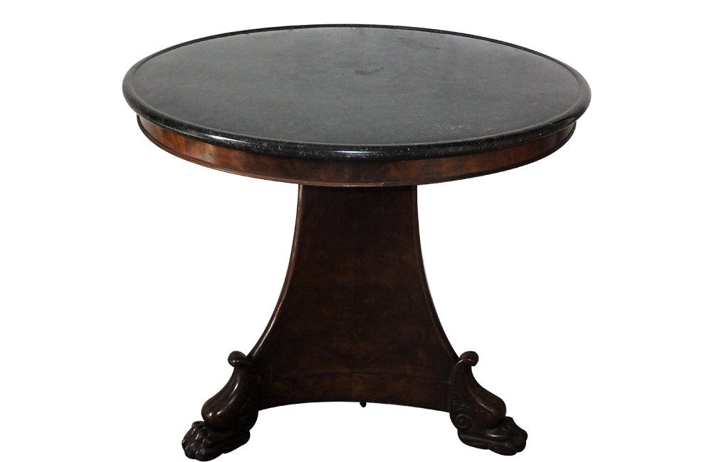 French Charles X Mahogany Gueridon with Marble Top-Antique Gueridon-19th Century Centre Table-Lions Paw Feet-French Antiques-Antique Tables-Tables-AD & PS Antiques