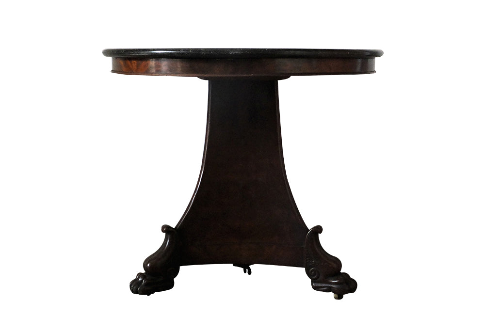 French Charles X Mahogany Gueridon with Marble Top-Antique Gueridon-19th Century Centre Table-Lions Paw Feet-French Antiques-Antique Tables-Tables-AD & PS Antiques