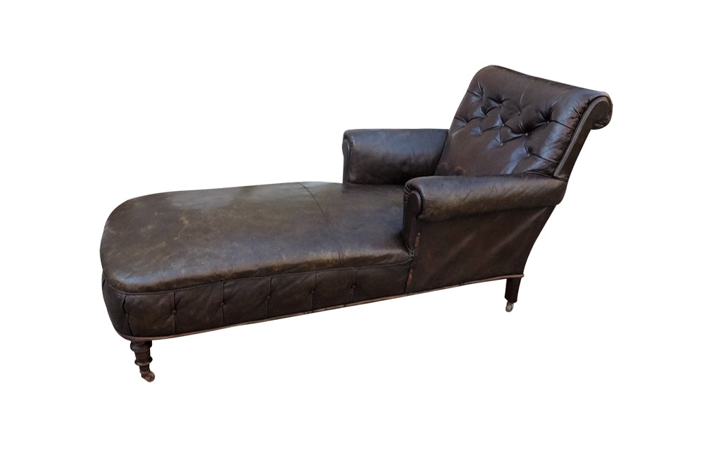 English 19th Century Buttoned Daybed - Antique Daybed - English Antique Daybed – Daybed - Leather Daybed - AD & PS Antiques