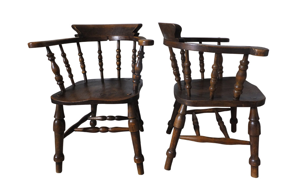 Set of Four Smokers Bows-Smokers Bows-Elm & Beech Armchairs-English Antiques-Armchairs-Dining Chairs-Captains Chairs-AD & PS Antiques