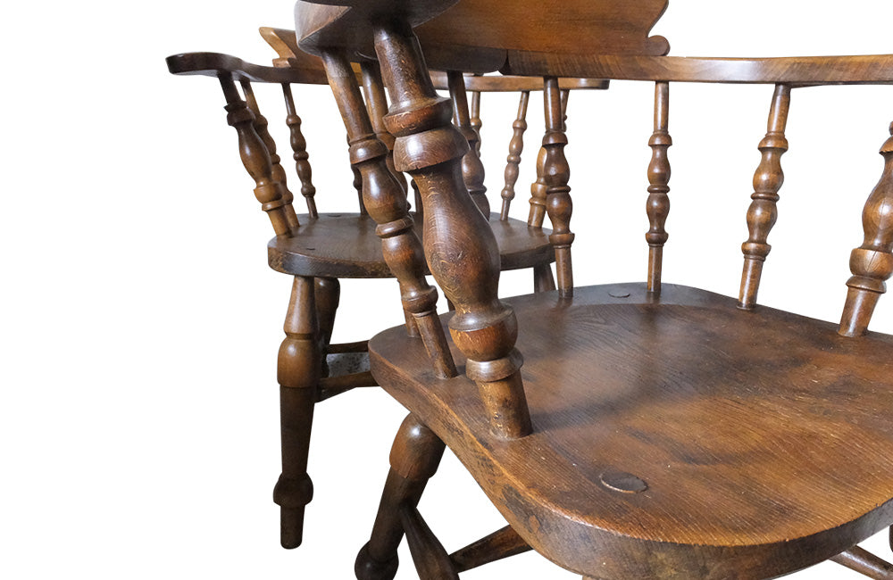 Set of Four Smokers Bows-Smokers Bows-Elm & Beech Armchairs-English Antiques-Armchairs-Dining Chairs-Captains Chairs-AD & PS Antiques