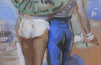 SIGNED GOUACHE FRENCH RIVIERA BEACH SCENE