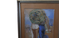 SIGNED GOUACHE FRENCH RIVIERA BEACH SCENE