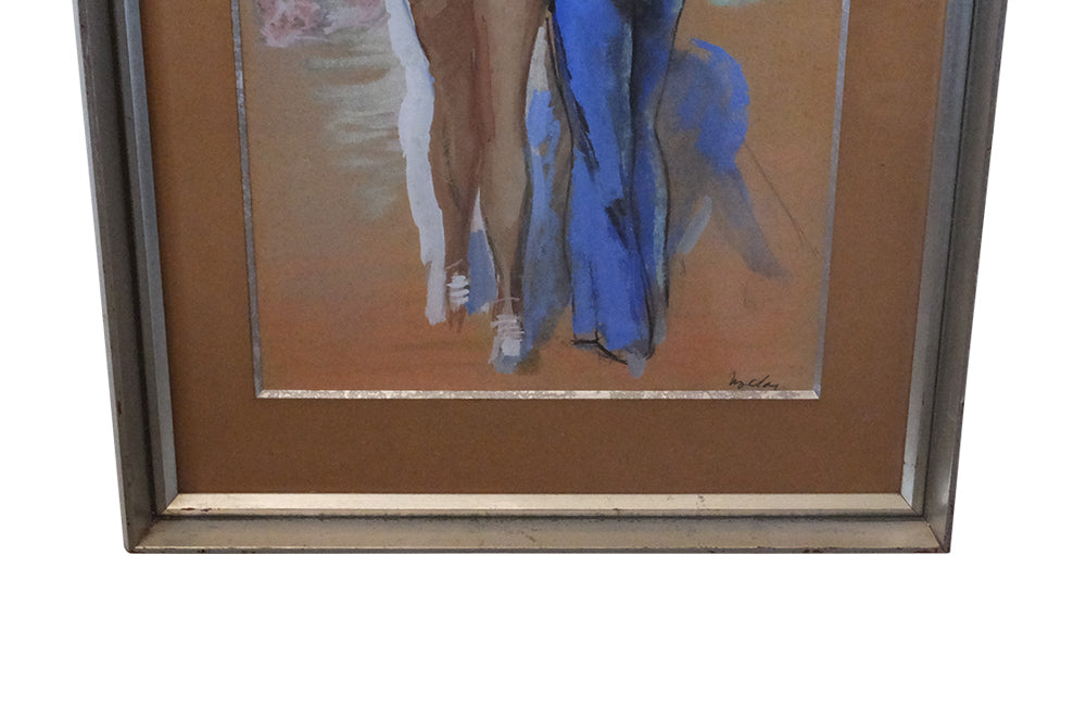 SIGNED GOUACHE FRENCH RIVIERA BEACH SCENE