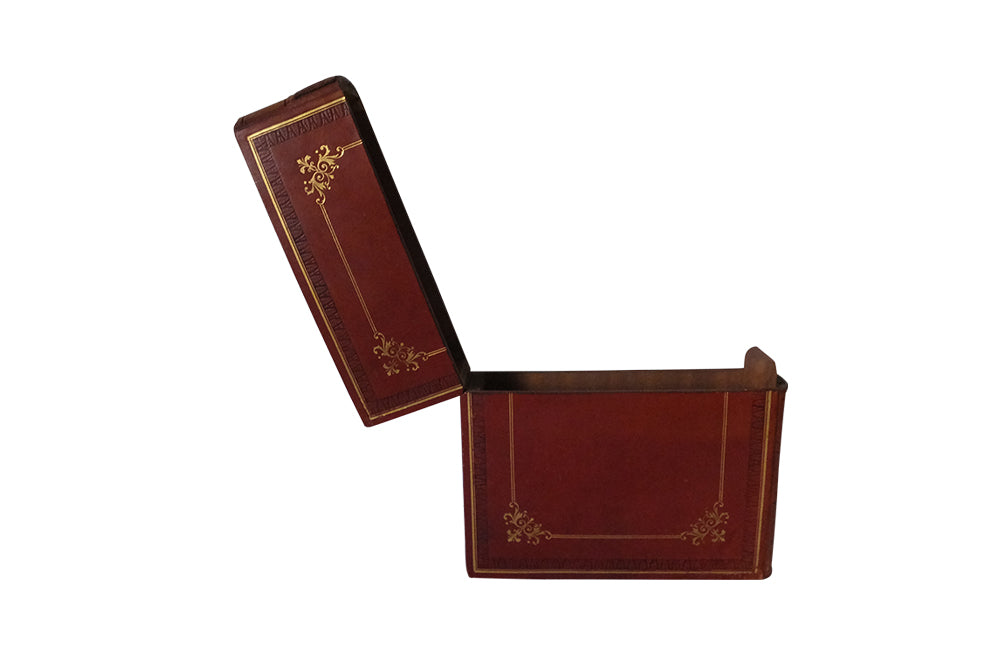 Leather Faux Book Box-Decorative Accessories-Leather Book Box-French Antiques-Storage Box-Leather Book File-AD & PS Antiques