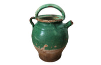 19th Century Green Glazed French Pottery Jug - Decorative Antiques - French Garden Antiques - Green Glazed Pottery - French Pottery Cruche -Decorative Antiques - French Decorative Antiques - Antique Shops Tetbury - Ceramics - AD & PS Antiques