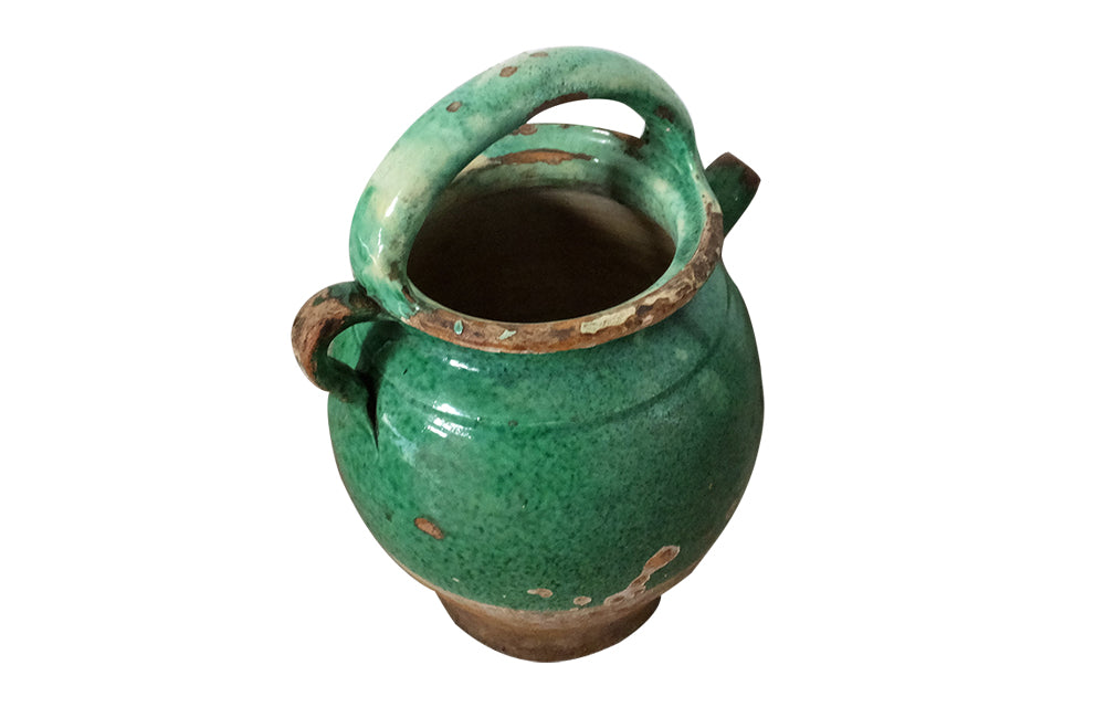 19th Century Green Glazed French Pottery Jug - Decorative Antiques - French Garden Antiques - Green Glazed Pottery - French Pottery Cruche -Decorative Antiques - French Decorative Antiques - Antique Shops Tetbury - Ceramics - AD & PS Antiques