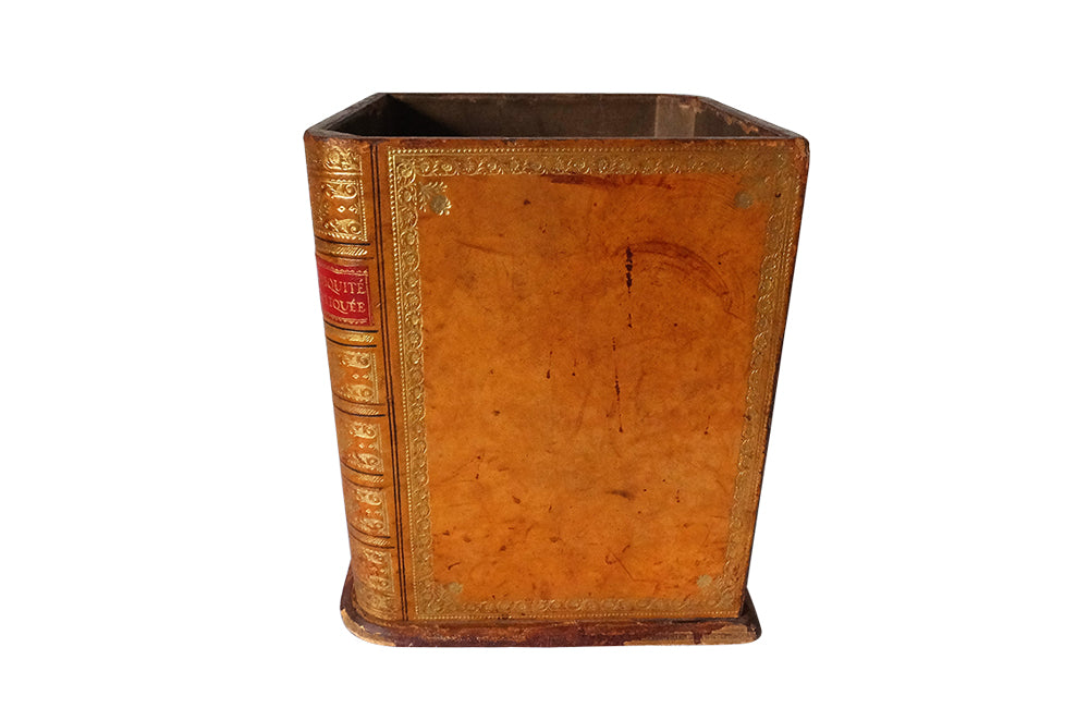 French Leather Faux Book Waste Paper Basket-Leather Waste Paper Bin-Leather Office Bin-French Accessories-French Antiques-Decorative Accessories-Office Accessories-Office Furniture-AD & PS Antiques