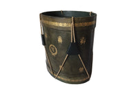 French Oval Leather Waste Paper Basket -Leather Green Leather Drum Waste Paper Bin-Leather Office Accessories-Decorative Accessories-French Antiques-Napoleon-Bees-AD & PS Antiques